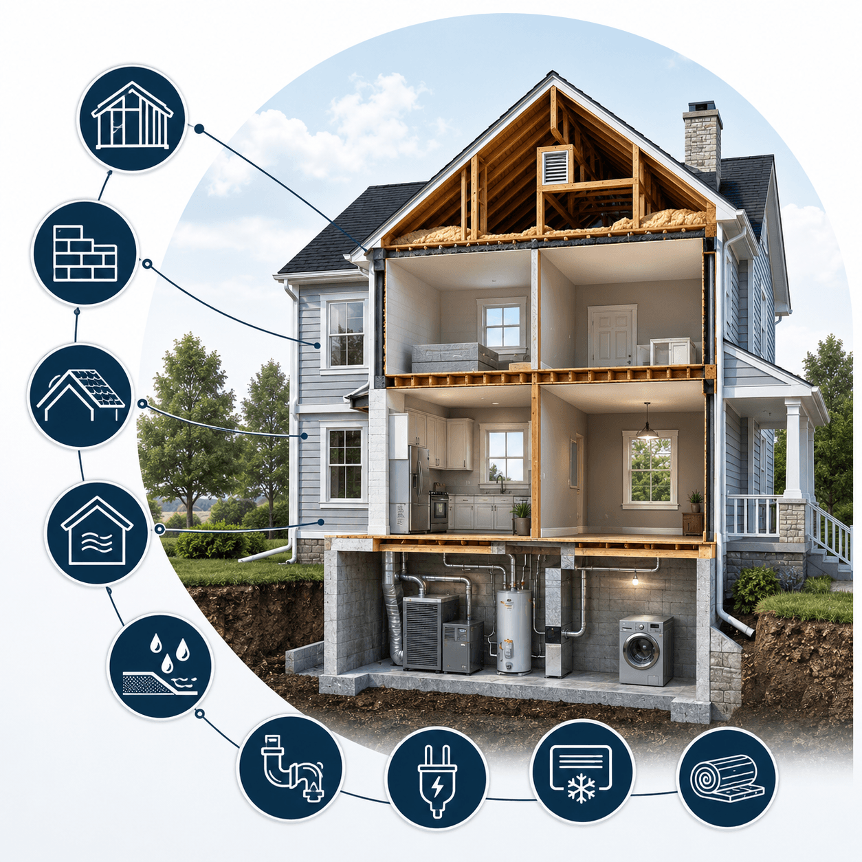 Professional home inspection evaluating building systems, moisture and indoor environmental conditions