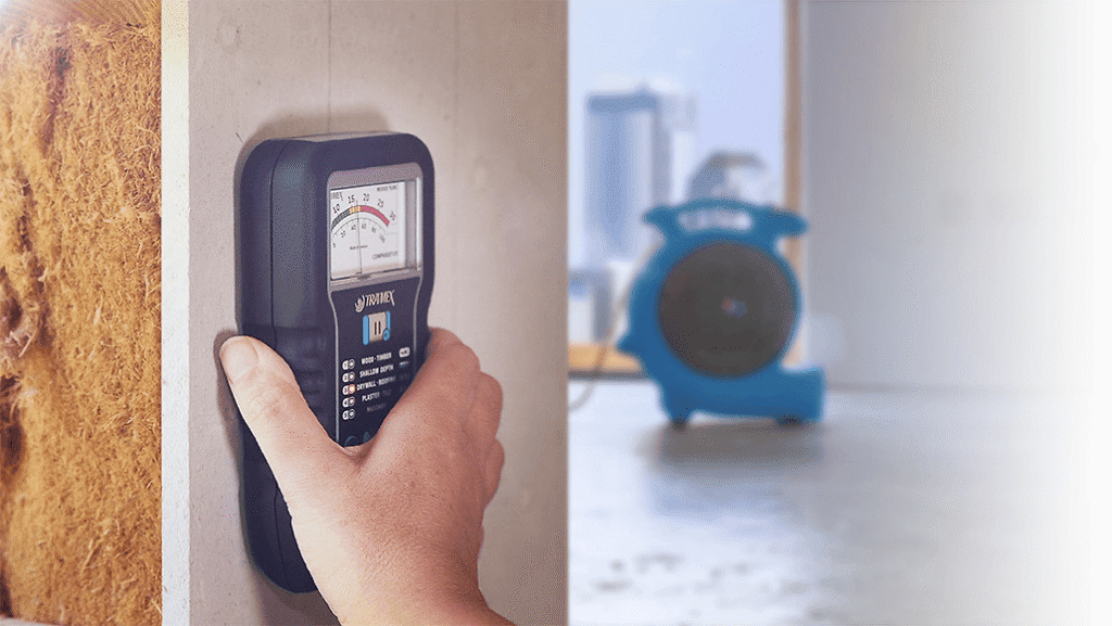 Thermal imaging camera identifying hidden moisture and water intrusion within building materials during a moisture mapping inspection.