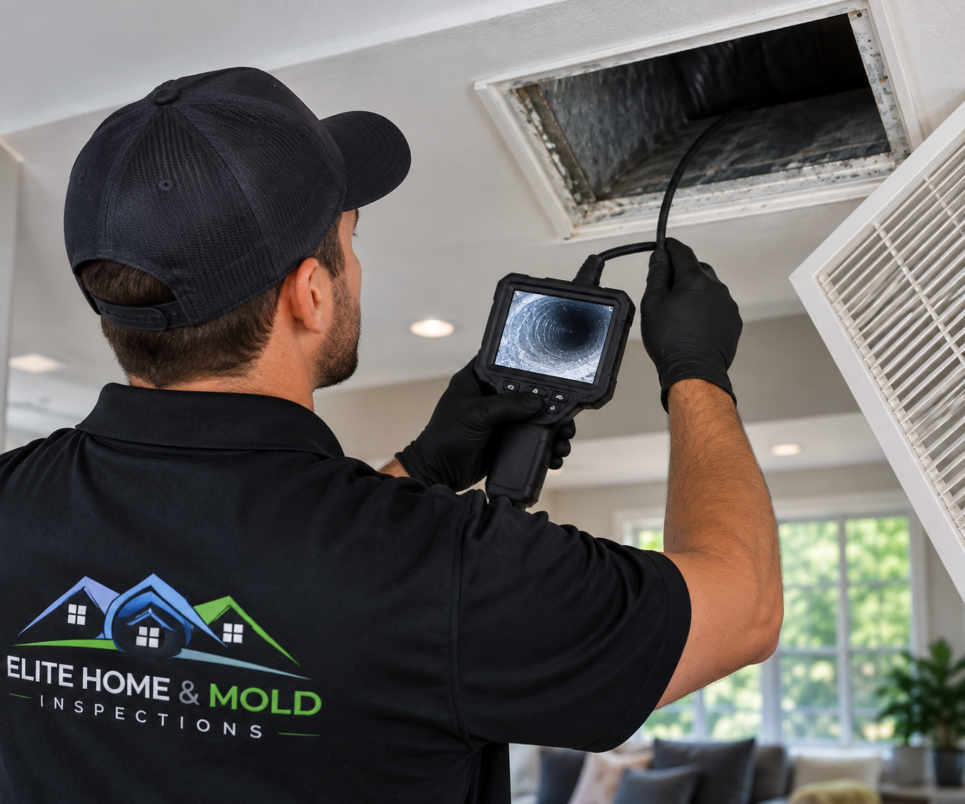Air duct inspection showing conditions that may indicate professional duct cleaning