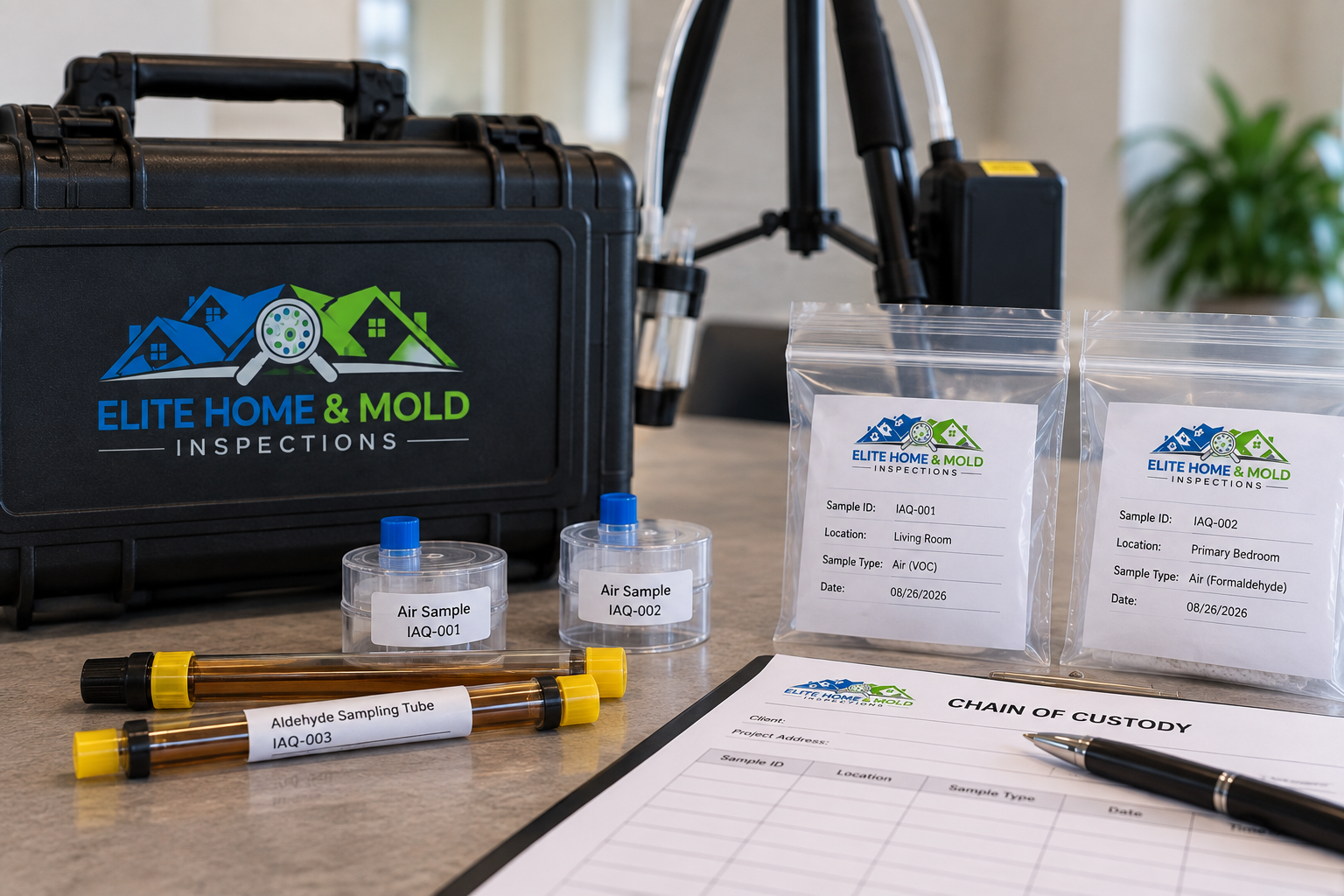Reviewing VOC and formaldehyde laboratory testing results after indoor air sampling