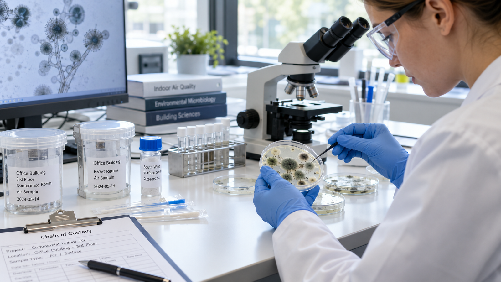 Commercial mold testing and laboratory sampling during a commercial property inspection
