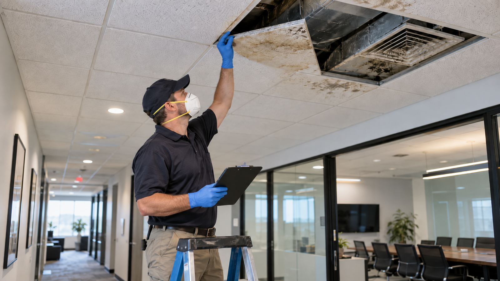 Commercial mold inspection evaluating moisture and building conditions in a commercial property