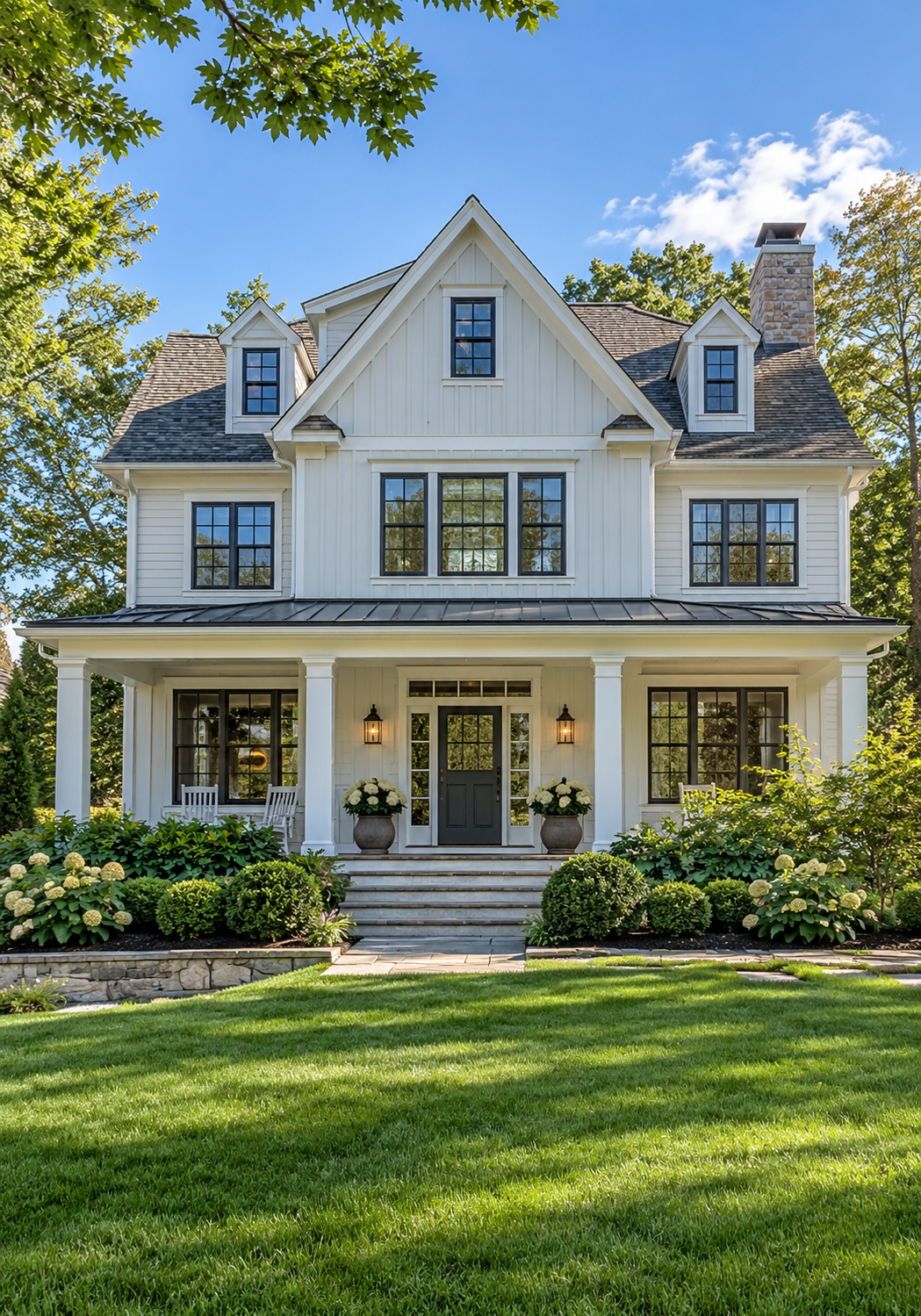 Modern farmhouse-style residence with gabled roof and covered porch representing residential mold inspection services in North Andover, MA